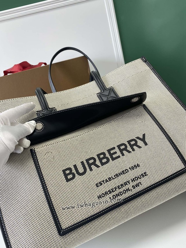 Burberry專門店新款手提女包購物袋 巴寶莉大號雙色帆布拼皮皮革Freya義大利精製托特包 yxb1286